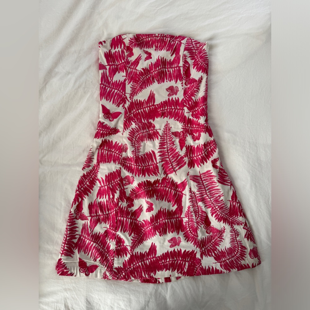 Vintage Strapless Pink Embroidered Mini Dress